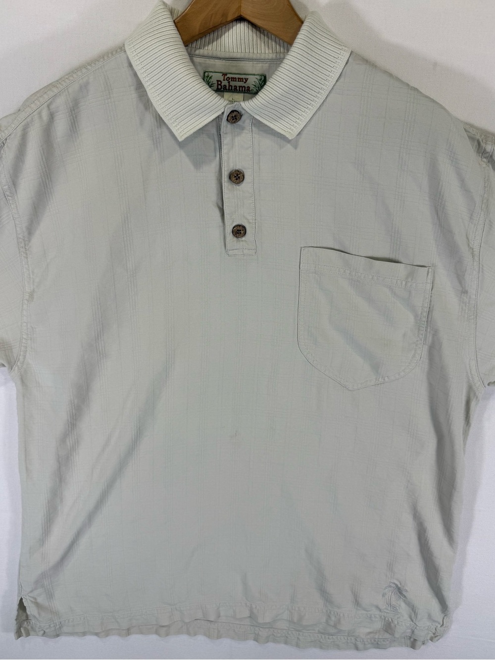 Tommy Bahama Men's Cream Short-Sleeve Silk Polo with Chest Pocket
